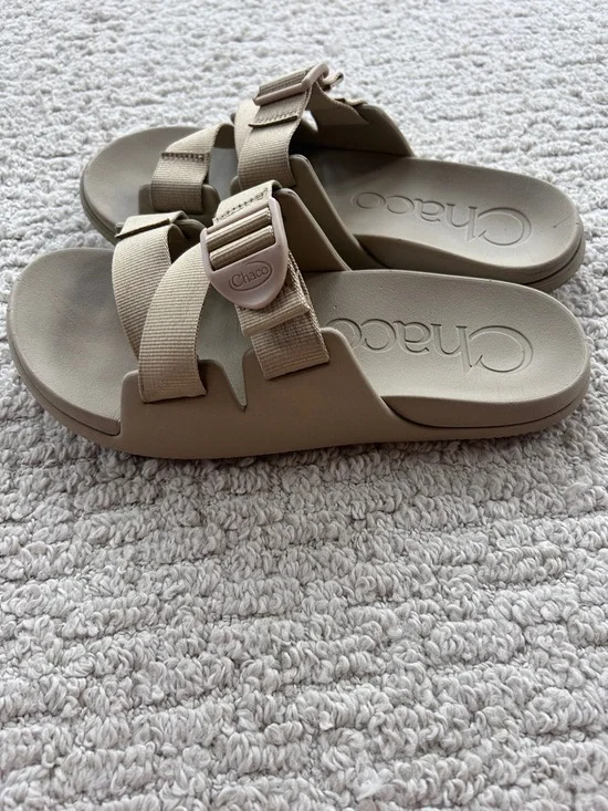Chaco Taupe Two-Strap Slide Sandals - Picture 4 of 9